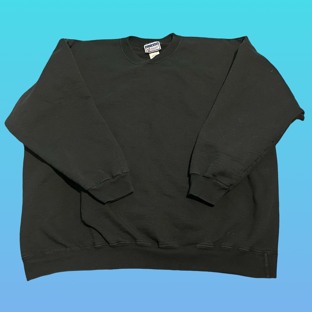 Vintage Hanes Ultimate Cotton Sweatshirt Mens 2XL Black Crewneck PrintPro Blank
